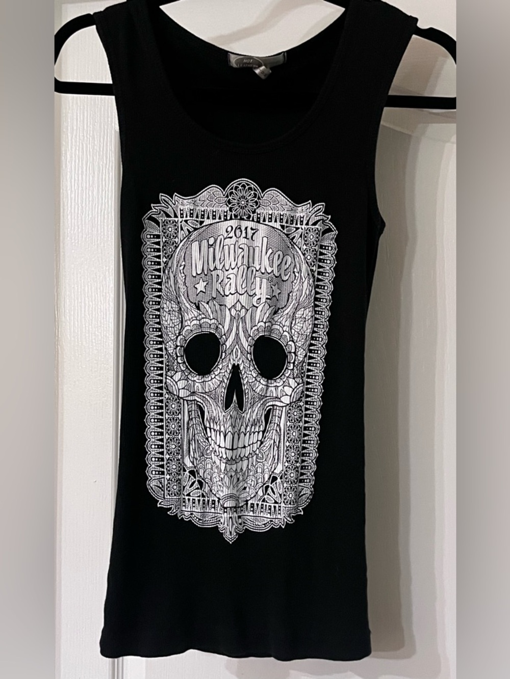 Hot Leather Apparel 2017 Milwaukee Rally Skull White Printed Design Med Tank Top